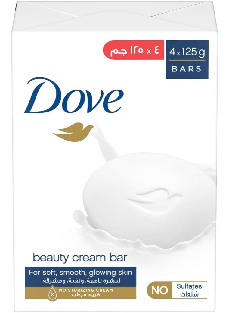 Dove صابون مرطب بار تركيبة مغذية لجميع أنواع البشرة، أصلي، مع ¼ كريم مرطب، 125 جرام (عبوة من 4) - Image 1